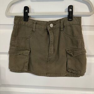 Olive Green Mini Skirt with Pockets